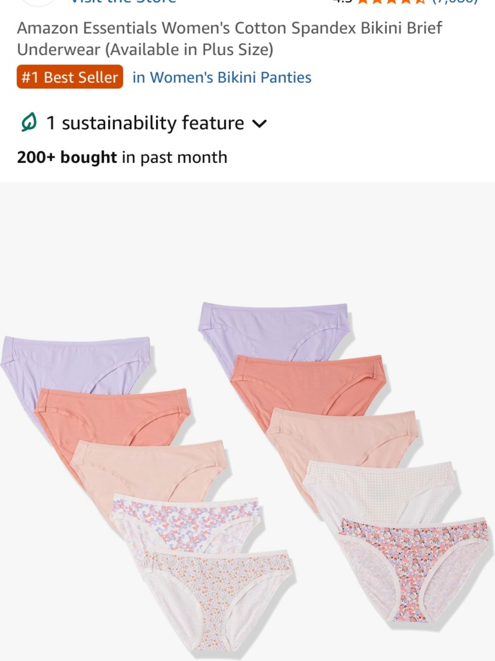 Amazon Essentials Women's Bikini Panties - Lilac, Coral, Blush & Floral Pack